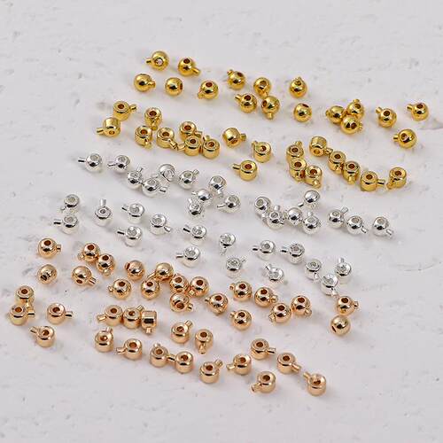 14K包金保色定位扣按扣卡线扣diy手链项链钢丝鱼线收尾扣饰品配件 - 图0