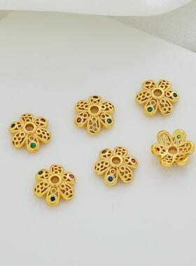 古法金哑金保色镶锆石花托珠帽珠托diy手链项链手串珠首饰品配件