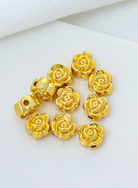 保色铜包14K18K玫瑰花隔珠手链