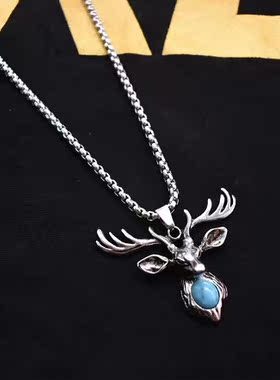 钛钢鹿头吊坠挂件男个性饰品简约