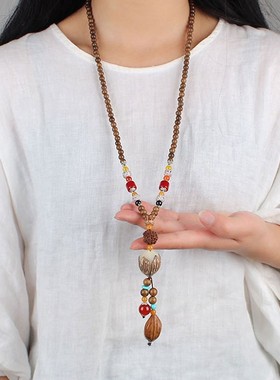 民族风尼泊尔长款挂坠佛珠项链