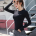 Làm đẹp khi tôi đến mùa thu nữ nhanh khô thể thao tay dài Slim cao co giãn mỏng thể thao áo thun yoga quần áo thể dục - Áo phông thể thao áo ba lỗ tập gym nữ Áo phông thể thao