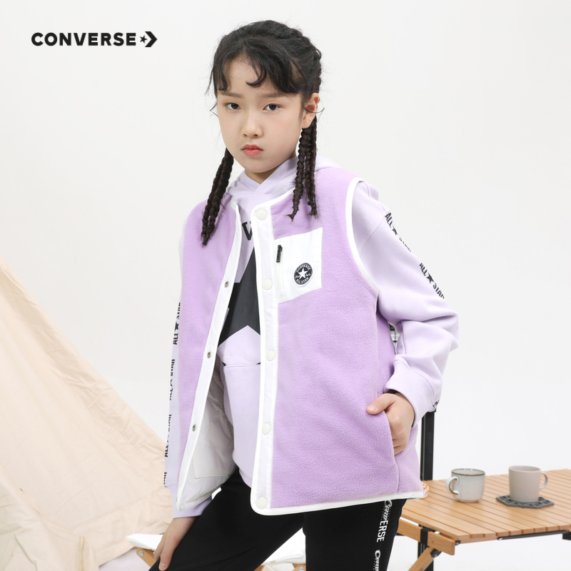 converse匡威儿童装女童马甲2023年春秋新款摇粒绒纯色女童外套潮