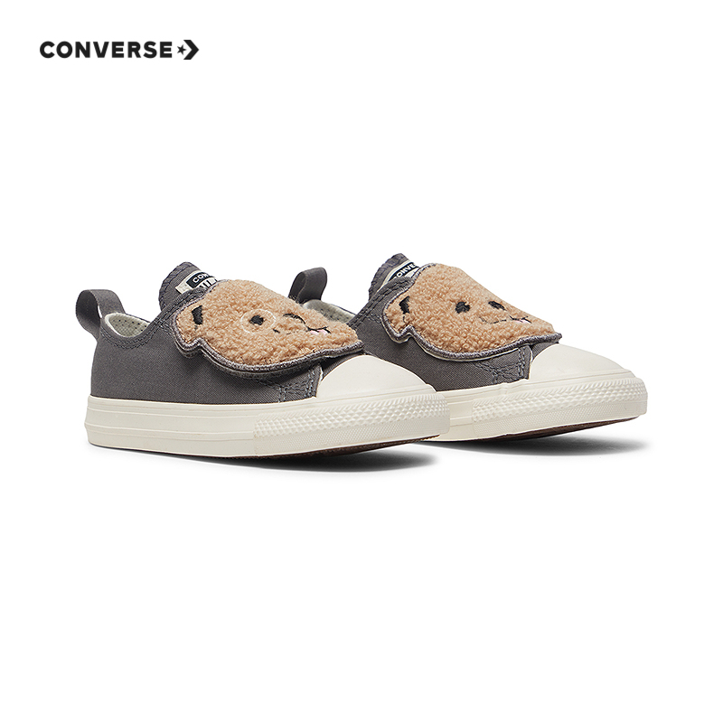 匡威童装运动休闲鞋24冬季新款男童小熊魔术贴低帮帆布鞋A11118C - 图1