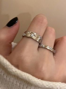 银色素圈闪亮开口戒指套装女冷淡风气质情侣指环时尚个性食指戒潮