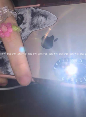 ins女玉石小众串珠花朵戒指