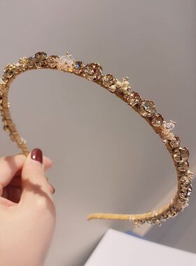 手工发饰串珠水晶发箍甜美头箍细发卡女头扣鱼线固定捷克钻发箍