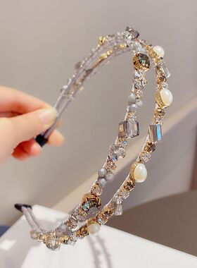 韩版新款发饰纯手工水晶串珠双排发箍水钻双股头箍细发卡精致百搭