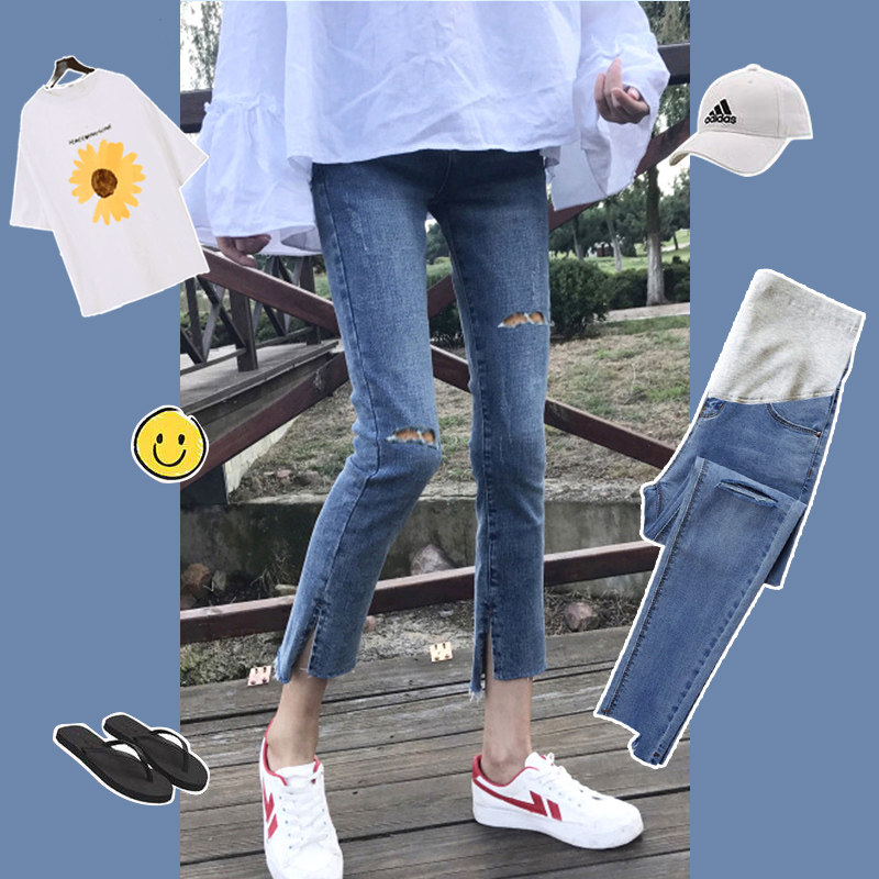 孕妇裤子微喇叭裤外穿薄款牛仔裤 沐月母婴孕妇打底裤