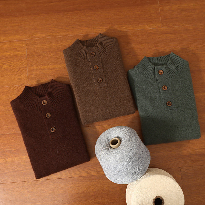 男士100%纯山羊绒羊毛衫半高领纽扣毛衣中年秋冬季舒适保暖针织衫,淘宝优惠券,粉丝福利购,淘宝优惠卷