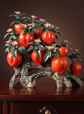 陶瓷工艺酒柜门贺寿花子植物摆件