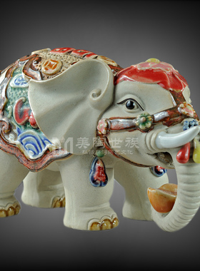 中式风家居门大象摆件石湾陶瓷