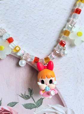 泡泡玛特蝴蝶结女孩水晶项链