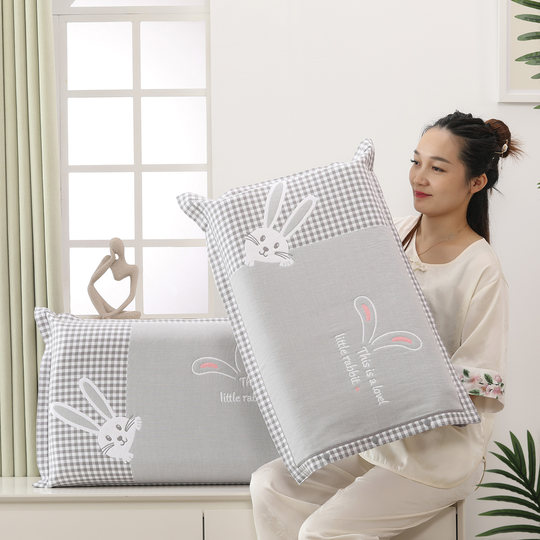 纯棉纱布按扣枕套1对装加厚乳胶枕头套透气吸汗枕芯套内套45x65cm