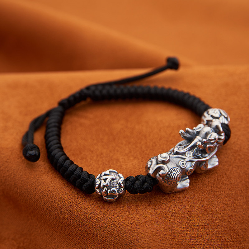 顺钦银楼做旧复古貔貅手绳999足银 顺钦银楼手链