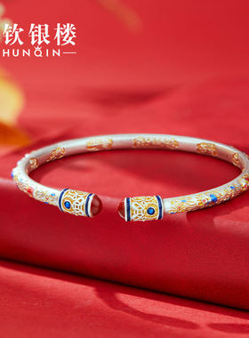 顺钦银楼S999纯银手镯女新中式