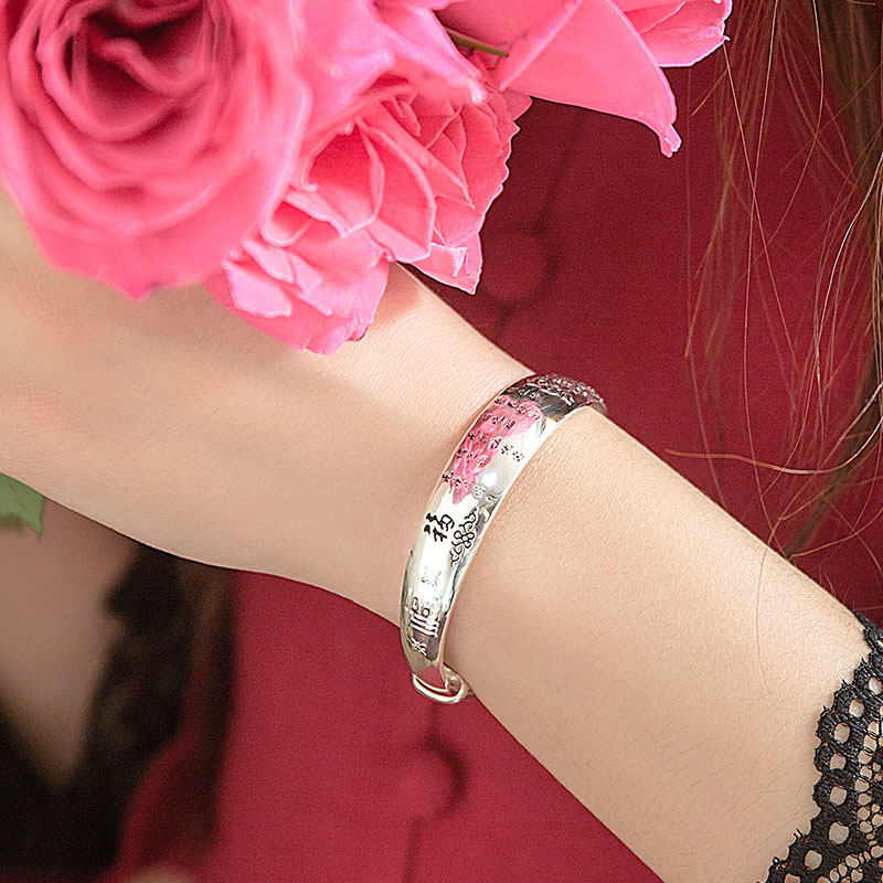 顺钦银楼9999复古福字推拉礼银手镯 顺钦银楼手镯