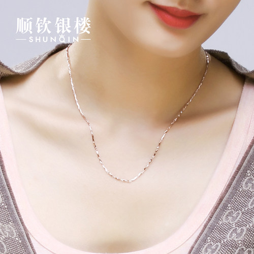 顺钦银楼S999足银本色元宝项链立体扭纹纯银小众百搭通勤锁骨链 - 图2