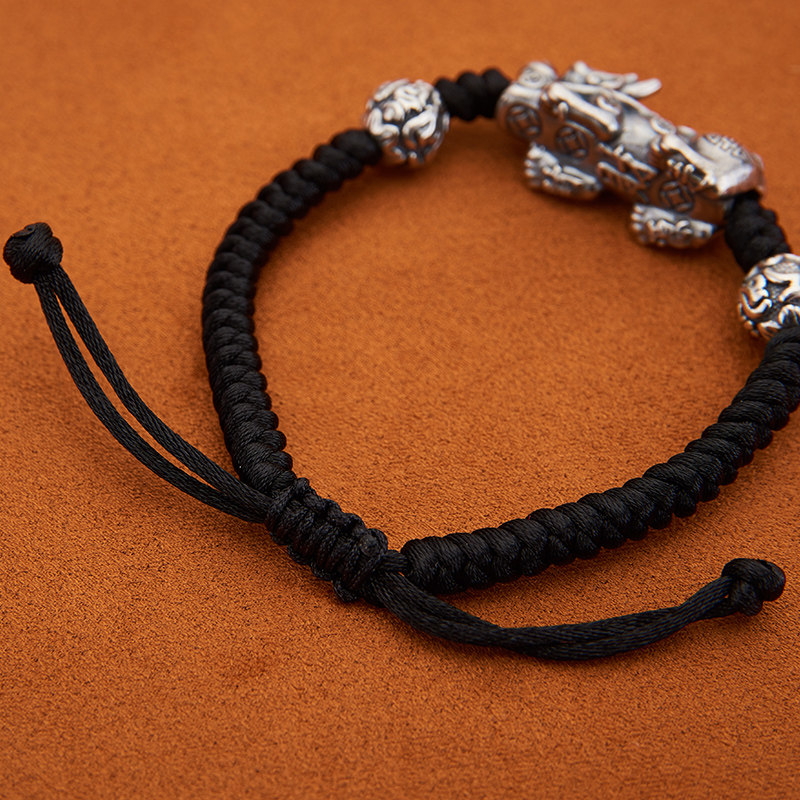 顺钦银楼做旧复古貔貅手绳999足银 顺钦银楼手链