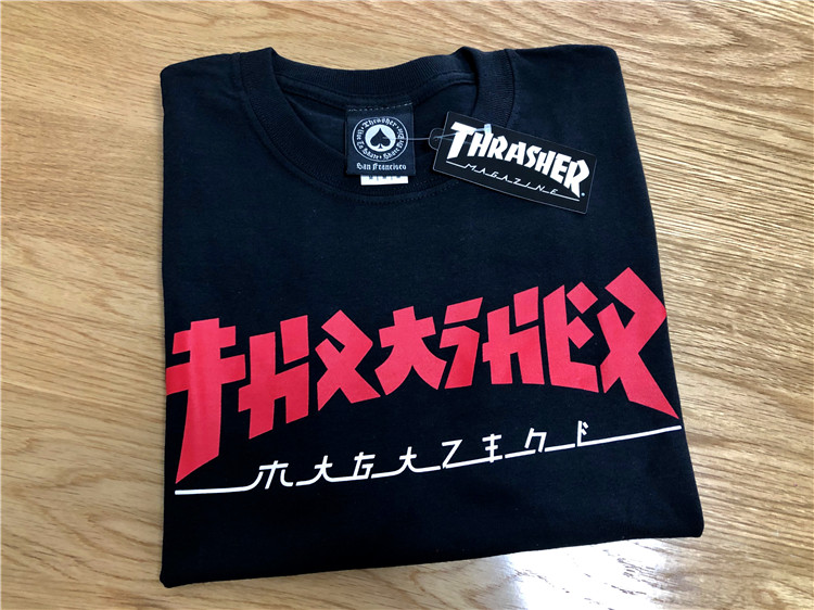 Thrasher 限定新款 Godzilla Tee 哥斯拉火焰日文Logo火焰短袖T恤 - 图1