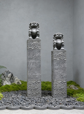 招财镇宅拴马桩石狮子门口庭院摆件别墅室外造景布置仿古中式装饰