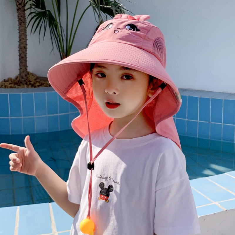 小白菜儿童新款渔夫帽遮阳帽男女童防紫外线夏防晒帽大帽檐太阳帽