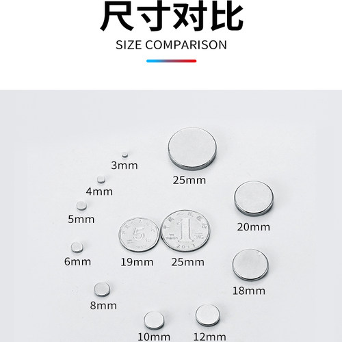 N52强磁小圆形2-8mm迷你强力吸铁石高性能钕铁硼小磁铁超强吸磁钢 - 图2