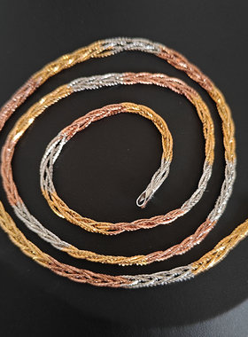时尚彩银三色五线编织麻花链