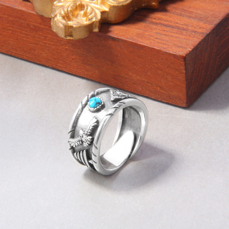 Punk Style Indian Flying Eagle Adjustable Silver Ring