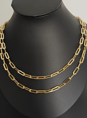 时尚纯银镀金回形针项链4.5mm