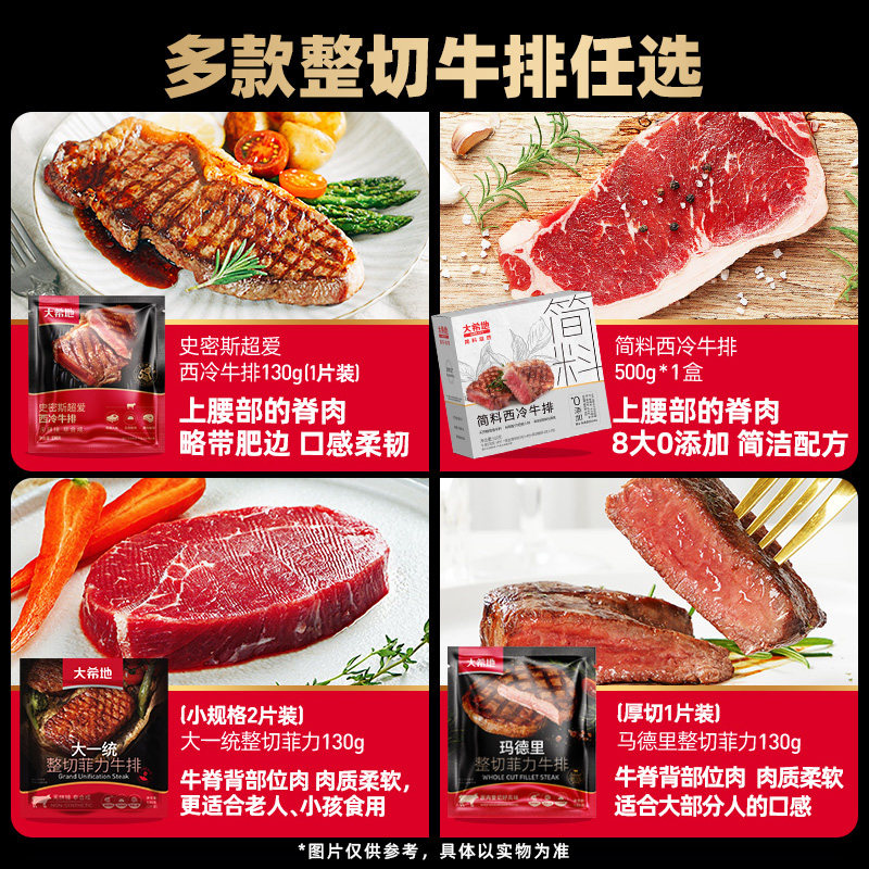 大希地家用牛排牛肉原肉整切10片儿童黑椒菲力西冷牛扒官方旗舰店