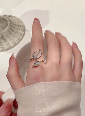 小众设计感时尚个性郁金香猫眼石戒指女夏潮人可调节开口戒指指环