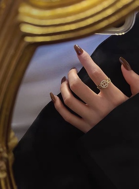 设计师款轻奢时尚新年铜钱戒指女新款潮可调节食指开口戒指环个性