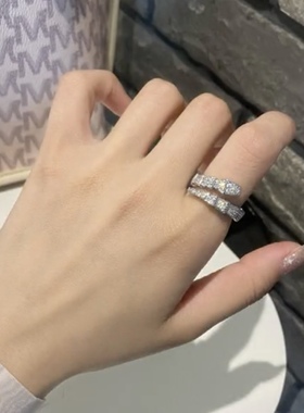 微镶满钻蛇戒指女ins潮小众设计食指指环时尚个性气质网红开口戒