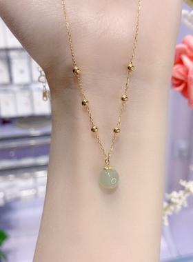 s925韩版和田玉露珠几何吊坠项链