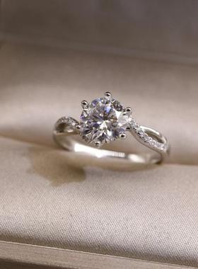 1克拉莫桑钻戒指纯银镀白金婚戒