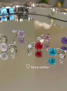 爆闪彩色烟花锆石马蹄环耳钉耳环