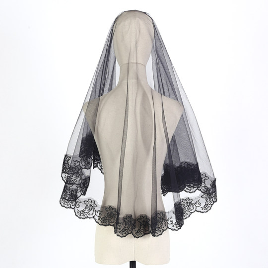 Lolita黑色头纱饰品头饰超仙哥特网红蕾丝花边头纱拍照道具复古风