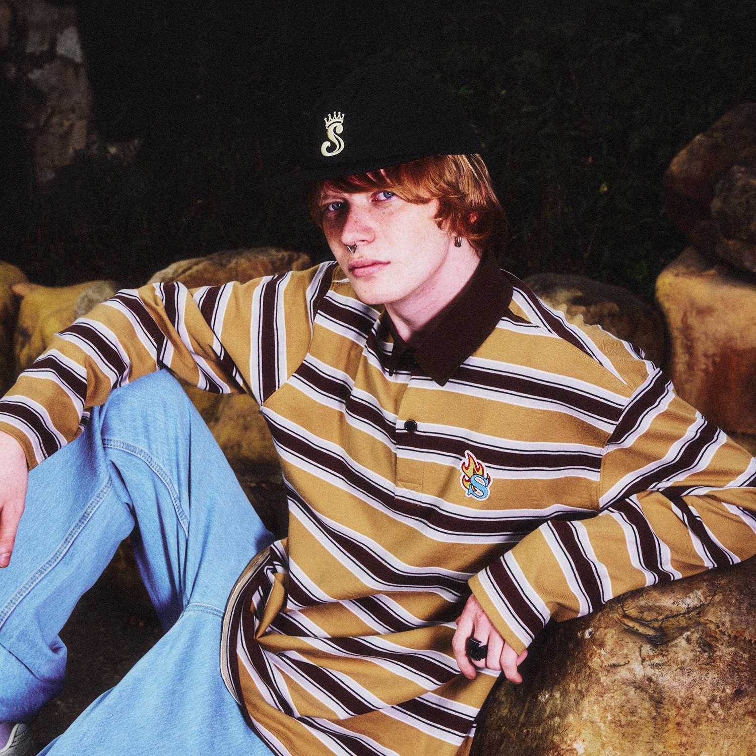 【清仓纯福利】品质型 闭眼入复古条纹美式休闲长袖POLO衫纯棉T恤 - 图1