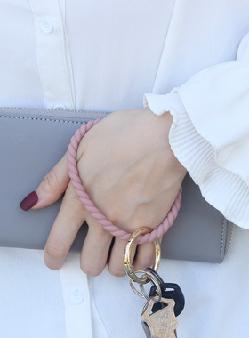 秋冬新款大号麻花硅胶手环钥匙扣 防掉钥匙环五金钥匙扣硅胶手环