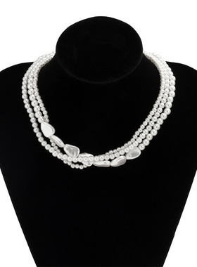 跨境热销饰品简约优雅多层珍珠项链女士复古欧美时尚派对婚礼项链