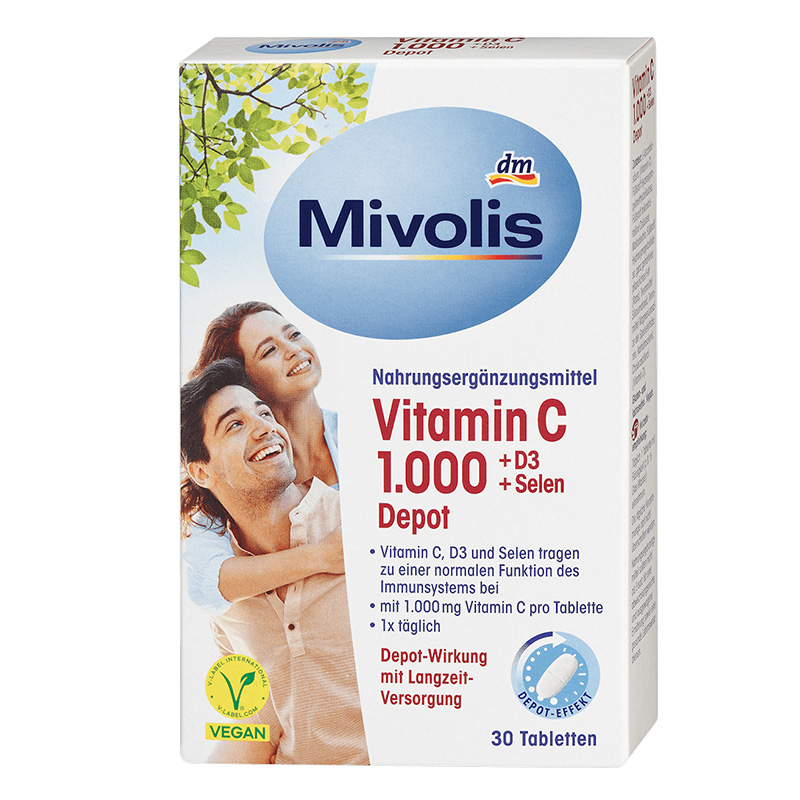 dm德国Mivolis维生素C1000+D3+硒缓释片减少疲劳能量代谢保护细胞 - 图3