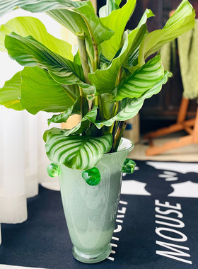 创意客厅桌面绿色系玻璃花器摆件家居水培鲜花手工玻璃花瓶装饰品