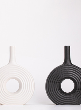 壁月花瓶现价新中式创意陶瓷花器摆件家居客厅玄关电视柜花插装饰