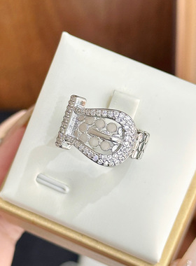 爆款微镶锆石马蹄扣开口戒指高级感ins风 小众精致气质戒指