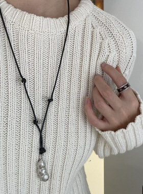 银色肌理感金属珍珠花生吊坠项链新款高级感时尚大气毛衣链配饰女