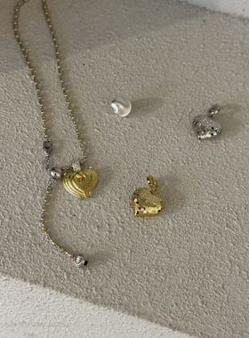 S925纯银轻奢高级感鳞片爱心吊坠撞色车花珠抽拉项链女气质毛衣链