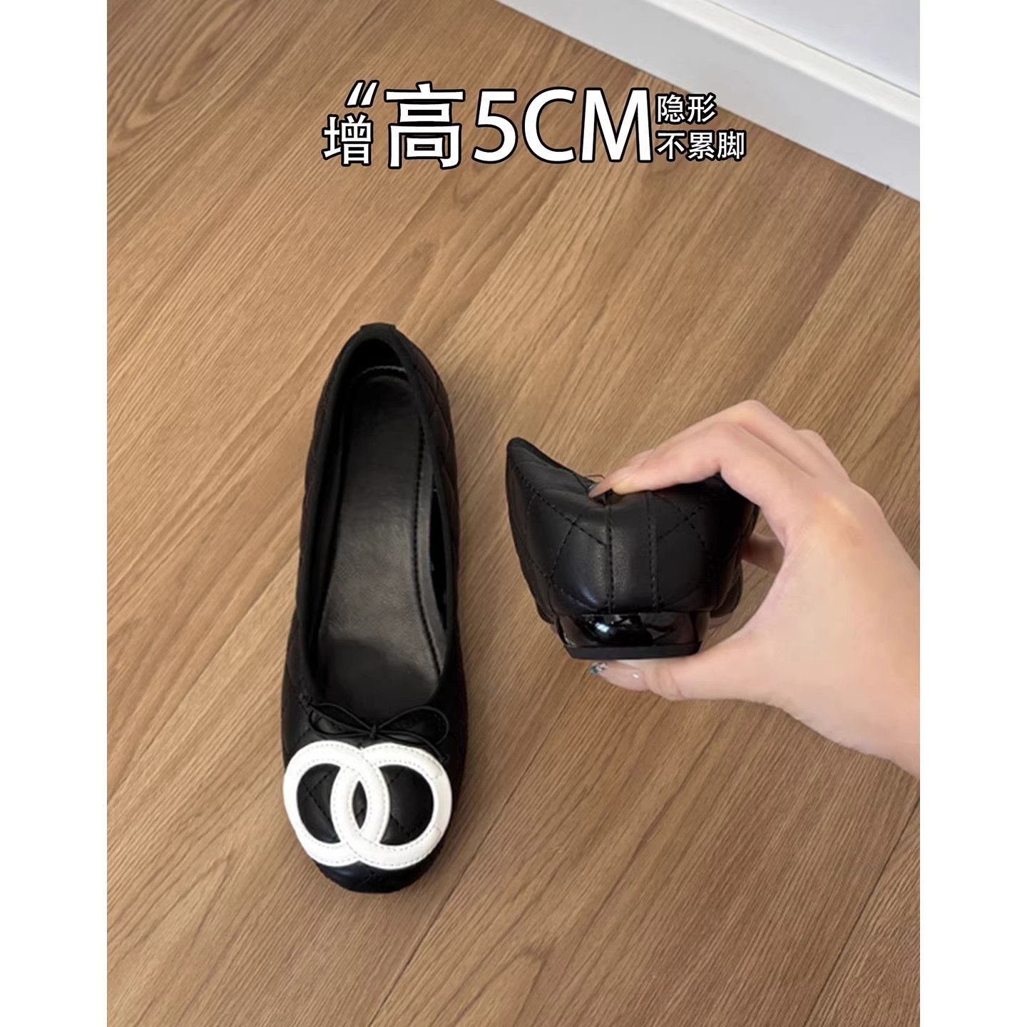 2026小香风蝴蝶结芭蕾舞鞋平底单鞋菱格玛丽珍内增高女鞋大码鞋,淘宝优惠券,粉丝福利购,淘宝优惠卷