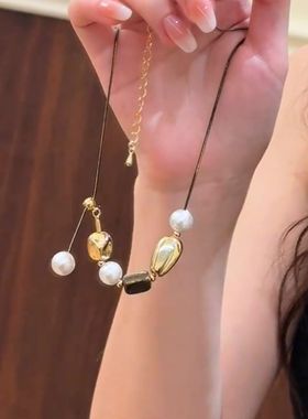 BF秋冬不规则巴洛克项链高级设计感美拉德虎眼珍珠几何抽拉毛衣链