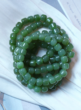 碧玉冰料浅冰绿色桶珠款手链